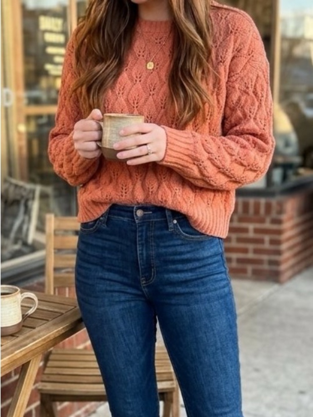 SO coral Cable Knit Sweater
